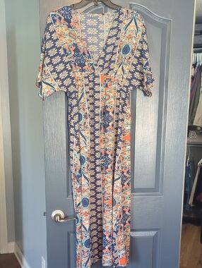 Floral Paisley Navy & Orange Maxi Dress